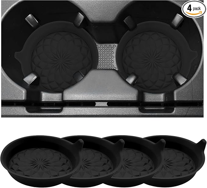4 PCS Car Cup Holder Coasters, 2.75 Inch Anti-Slip Insert Silicone Car Coaster Drink Mat, Shockproof Universal Auto Cup Coasters for Most Vehicles, Car Interior Accessories (Black)