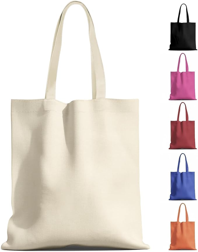 1-200 Pack Available Premium Canvas Reusable Tote Gift Bags,Made of Natural Canvas with Handle,Work,DIY,Shopping(1 Pack)