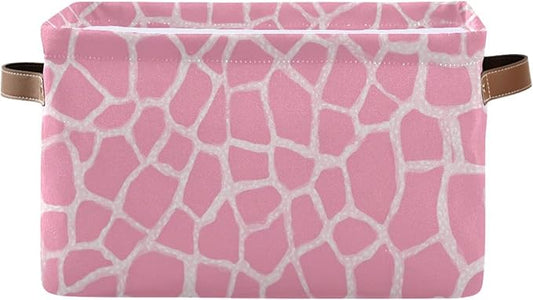 Aslsiy Storage Basket Abstract Modern Giraffe Print Nursery Bins Pink Baby Box Canvas Clothes Shelf Basket Laundry Hamper Gift Basket for Home Closet 1 Pcs