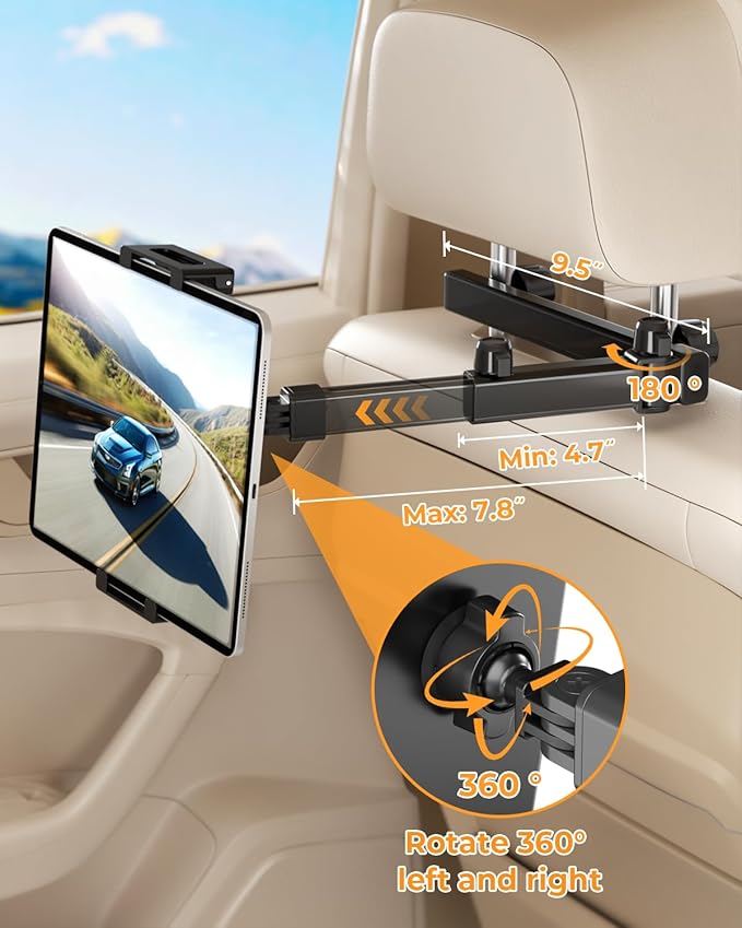 Tablet Holder for Car, Extendable & Pivoting Headrest Mount to Keep Kids Engaged – Road Trip Essential for 5.5-11" Devices (1 Pack)