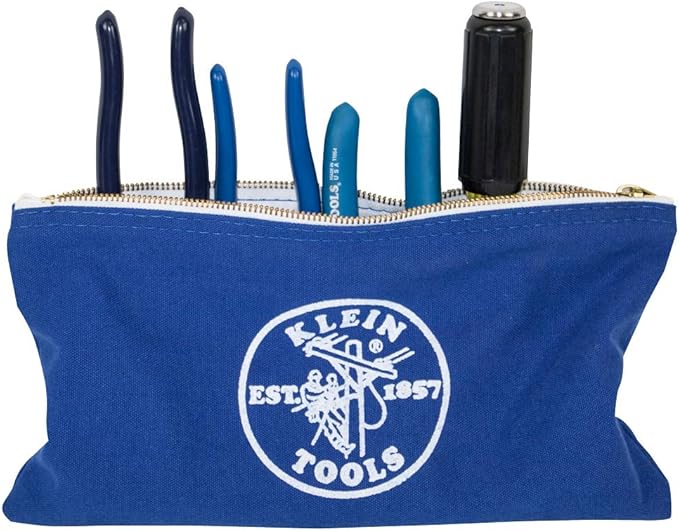 Klein Tools 5140 Canvas Zipper Bag, Tool Pouch, Bank Deposit Utility Bag, 12.5 x 7-Inch, Olive/Orange/Blue/Yellow 4-Pack