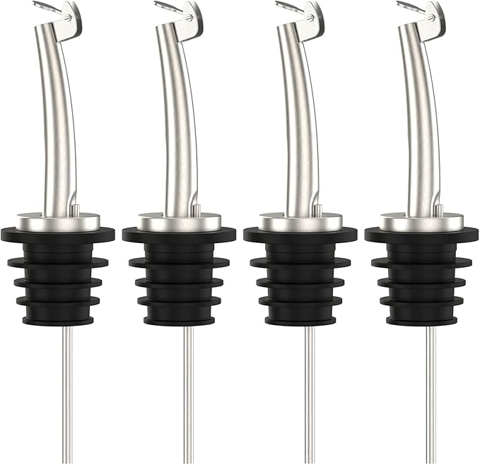 Oil Spout Stainless Steel Pourers, Speed Liquor Bottle Pourer 4 Pcs for About 3/4" Bottle Mouth