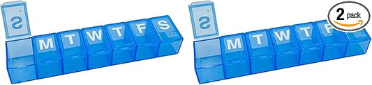 Amazon Basic Care Weekly (7-Day) Pill Organizer, Vitamin Planner, and Medicine Box, Medium Compartments, Blue (Pack of 2)