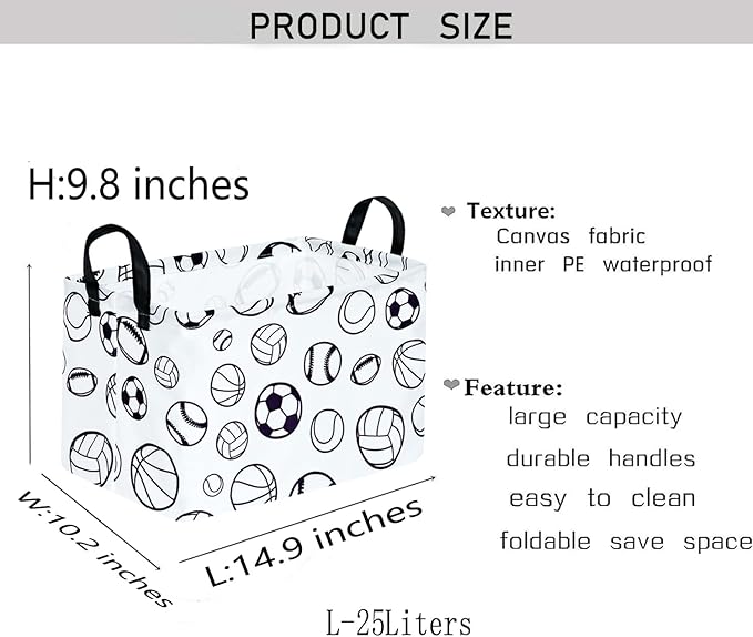 KUNRO Basketball Football Storage Basket Gift Shelf Basket Storage Bin, Nursery Basket Organizer Box for With Handles for Room Deco