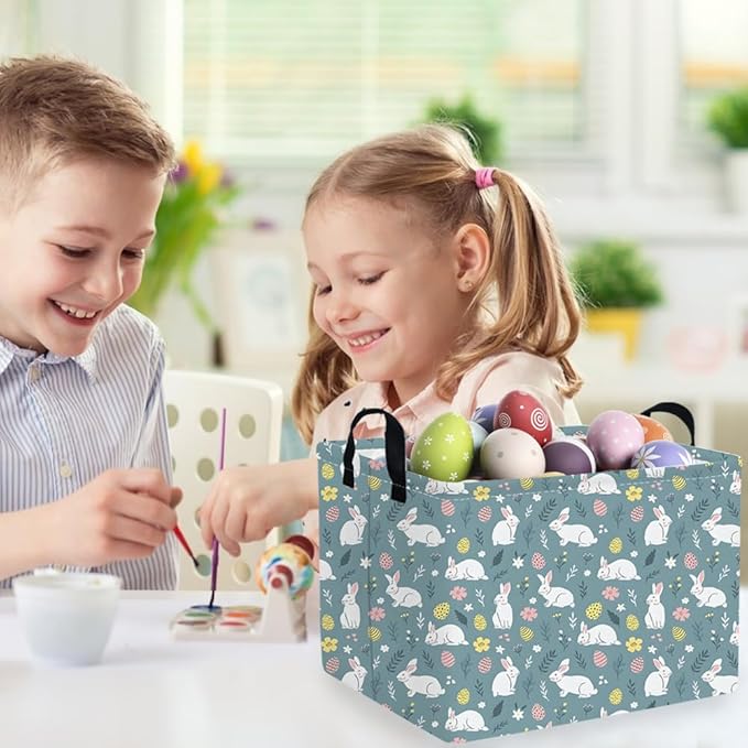 Rectangular Easter basket,Easter basket empty,Kids Storage Baskets for kids Bedroom,Gift bin,Kids Storage Bin,Easters gift baskets,Kids home Decor(Cute rabbit Easter egg)
