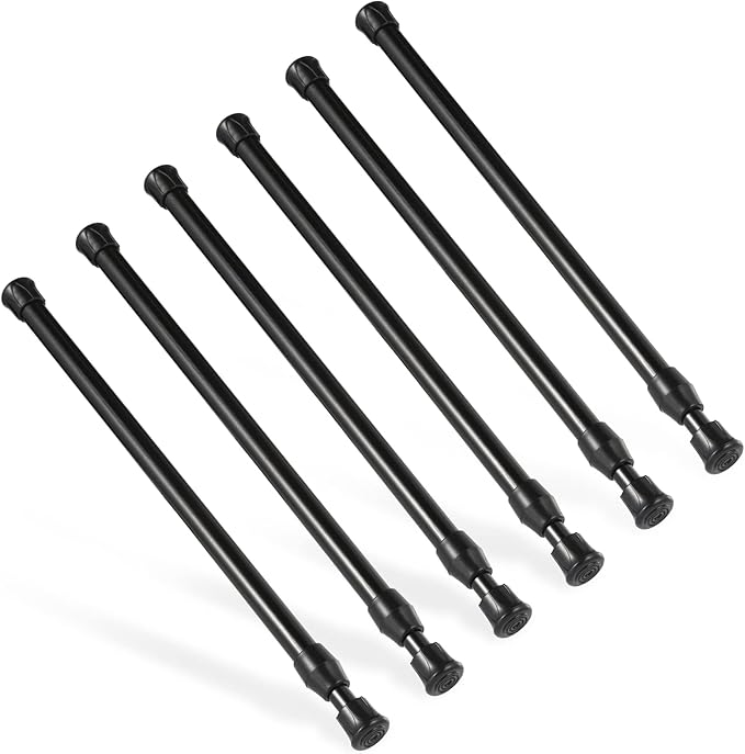 6Pcs Tension Rod, Goowin Tension Curtain Rod, No Drilling Rustproof Spring Small Tension Rod, Adjustable Tension Rods for Closet, Kitchen, Cupboard, Wardrobe, Bookshelf, (Black, 12-20 inch)