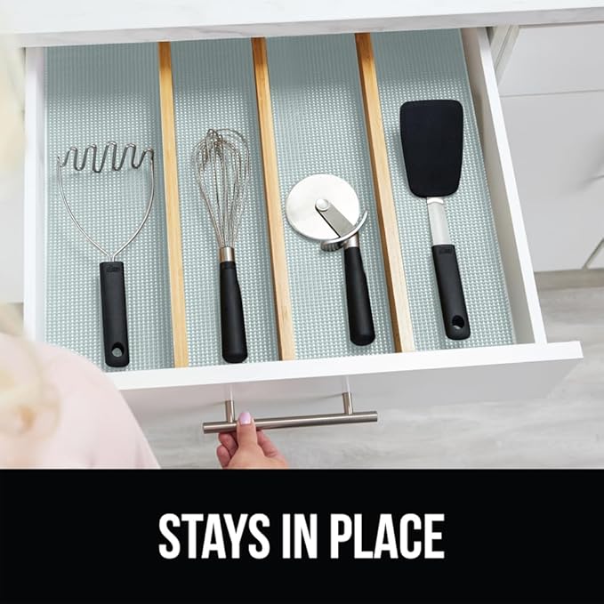 GORILLA GRIP powerGRIP Drawer Shelf and Cabinet Liner, Thick Strong Hold, Non-Adhesive Liners Protect Kitchen Cabinets and Cupboard, Bathroom Drawers, Easy Install, Breathable Mat, 12" x20', Spa Blue