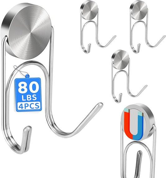 Magnetic Hooks 80Lbs+ 2026 Cruise Essentials Magnet Hook Heavy Duty Magnets Hanging Hooks for Refrigerator Grill Toolbox Cabins Outdoor 4 Pack (Silver)