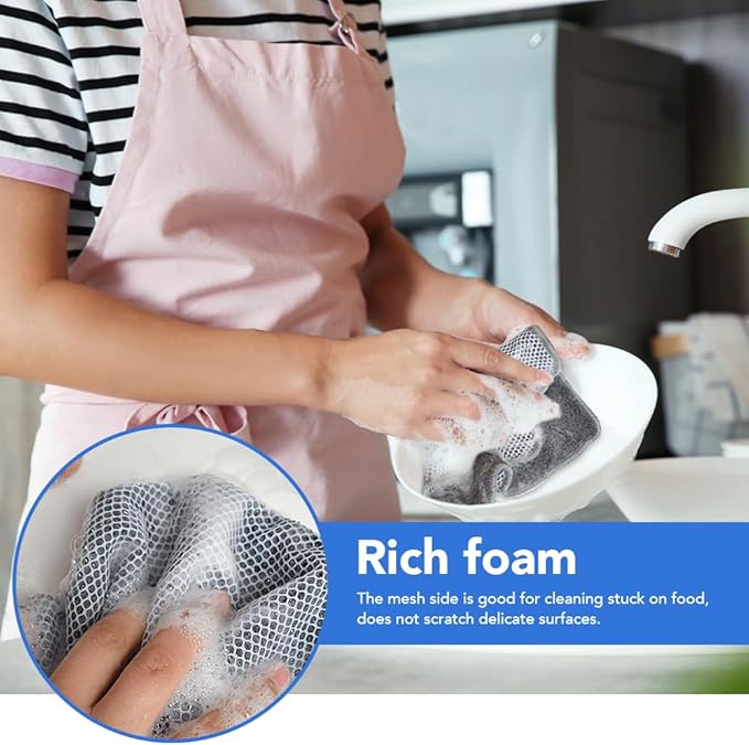 VIVOTE Microfiber Cleaning Cloths Washable Dishcloths with Polyester Mesh Scrubbing Edge Dishcloths, Kitchen Household Wipes Kitchen Dish Cloth,8pcs,7.87“ x 7.87” (Grey)
