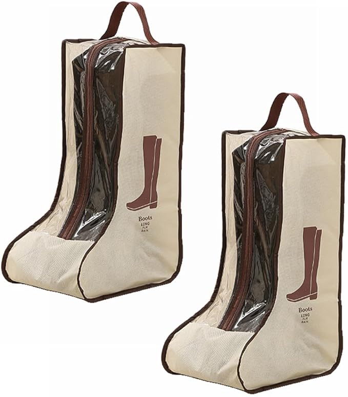 Travel Shoe Bags Tall/Short Boots Storage Bags Dust-proof Shoe Storage Organizer Shoe Pouch with Zipper for Travel and Daily (2 pack tall beige)
