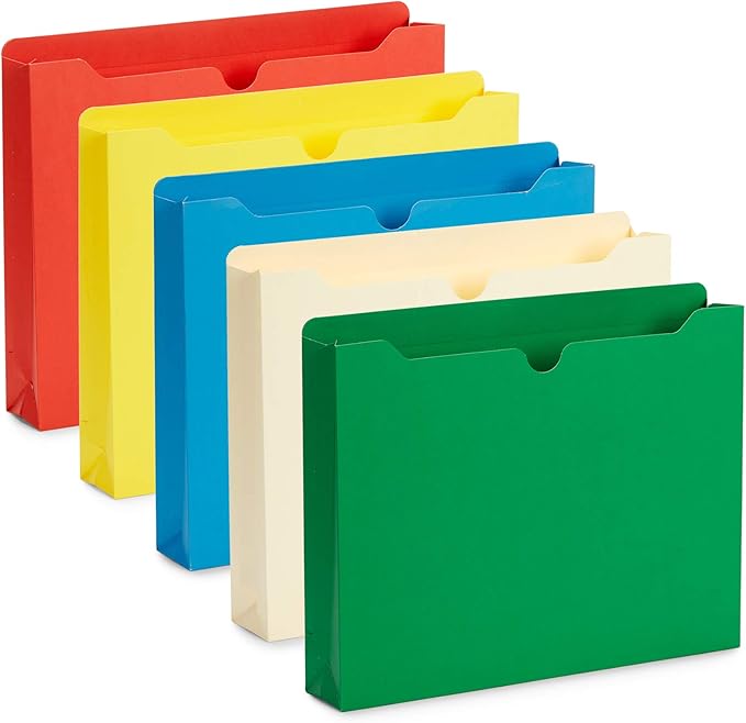 Blue Summit Supplies File Jackets Letter Size 1 Inch Expansion, Pocket File Folders Letter Size Expanding 1 Inch, Assorted Colors, Reinforced Straight Cut Tab Expandable Document Jacket, 25 Pack