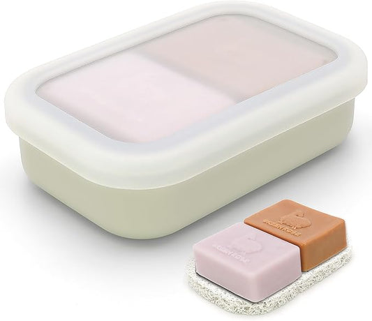 Travel Soap Dish with Lid, Shampoo Bar Holder, Enhanced Leakproof Soap Box,Draining Soap Bar Holder for Traveling, Camping, Outdoor, Gym, Bathroom (Clear&Offwhite)