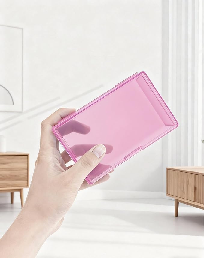 LJY 12 Pieces Rectangular Empty Mini Clear Plastic Organizer Storage Box Containers with Hinged Lids (5.3 x 3.1 x 1.2 inch, Pink)