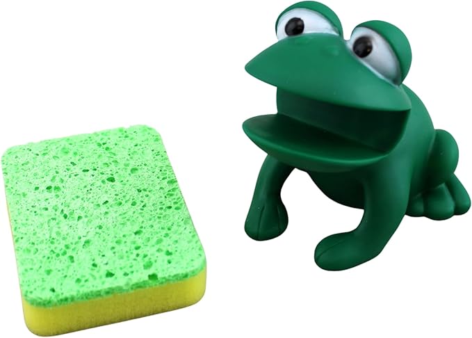 Dependable Industries inc. Essentials Frog Sponge Holder with Sponge – Cute Green Sink Organizer for Kitchen or Bathroom – Animal Design