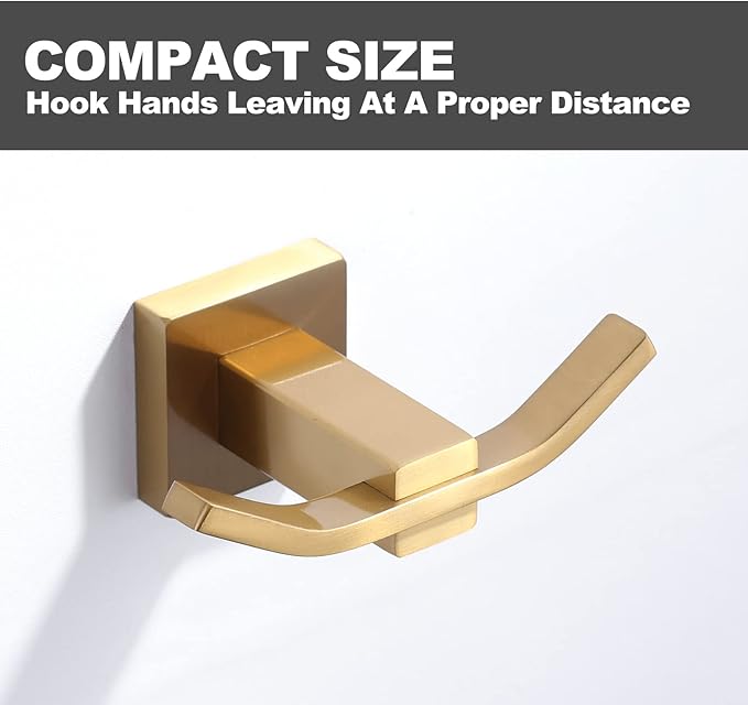 WOWOW Towel Hooks for Bathrooms Gold, SUS304 Stainless Steel Coat Hook, Bathroom Robe Towel Holder, Heavy Duty Robe Hooks, Bathroom Double Towel Hooks for Coats, sponges, Wall Mount