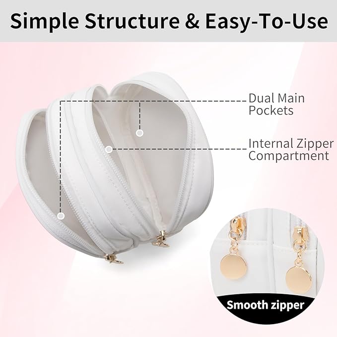 2PCS Small Makeup Pouch, Double Zipper Cosmetic Bag, Travel Makeup Bag, Cute Makeup Bag for Purse, Mini Toiletry Bag (Black+White)