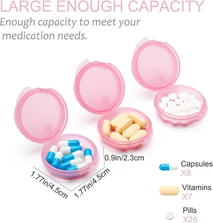 Small Pill Case for Purse Pocket (6 Pack), Double-Layer Pill Box, Portable Medicine Organizer Travel Pillbox, Cute Pill Container Holder,Multifunctional Mini Storage Box (Pink)