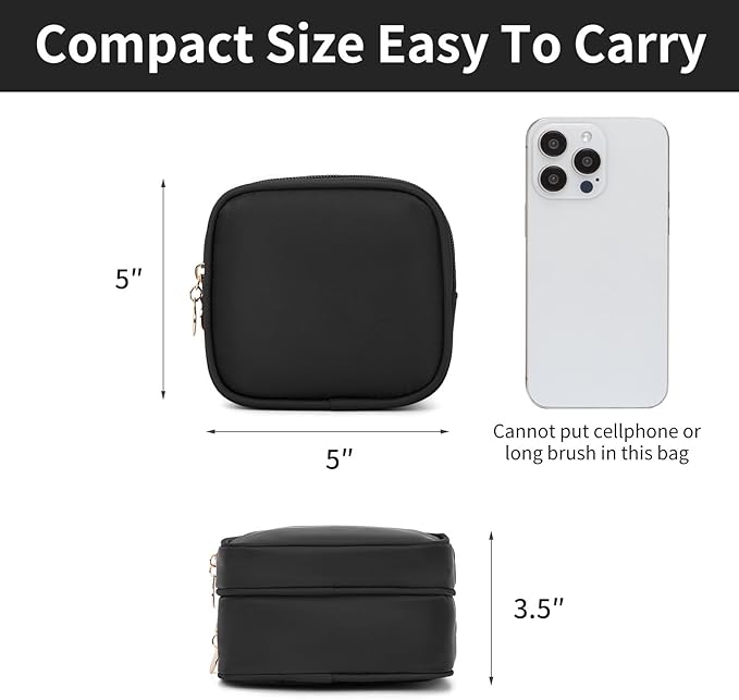 2PCS Small Makeup Pouch, Double Zipper Cosmetic Bag, Travel Makeup Bag, Cute Makeup Bag for Purse, Mini Toiletry Bag (Black+White)