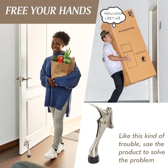 Kickdown Door Stopper 4 Inches - 4 Packs One Touch Adjustable Height Door Stop for The Bottom of Door The Bottom of Door Aluminum Alloy Metal Door Stopper with Rubber Tip White