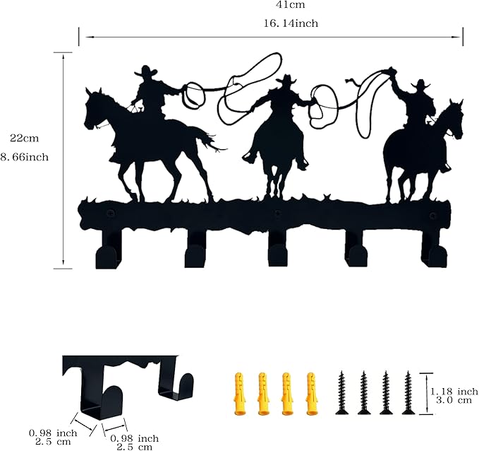 Western Cowboy Coat Hooks - Wall Art Decor and Key Holder, Clothes, Hat, and Backpack Hanger, Sweet Home Storage Decor for Entryway, Hallway, Office, Kitchen, and Living Room
