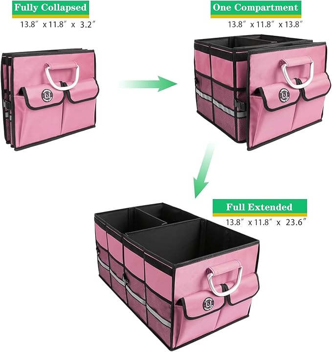 LI LIBZAKI Car Trunk Organizer, Cargo Organizer SUV Trunk Storage Non Slip Bottom Waterproof Collapsible Durable Multi Compartments-(Standard,Pink)