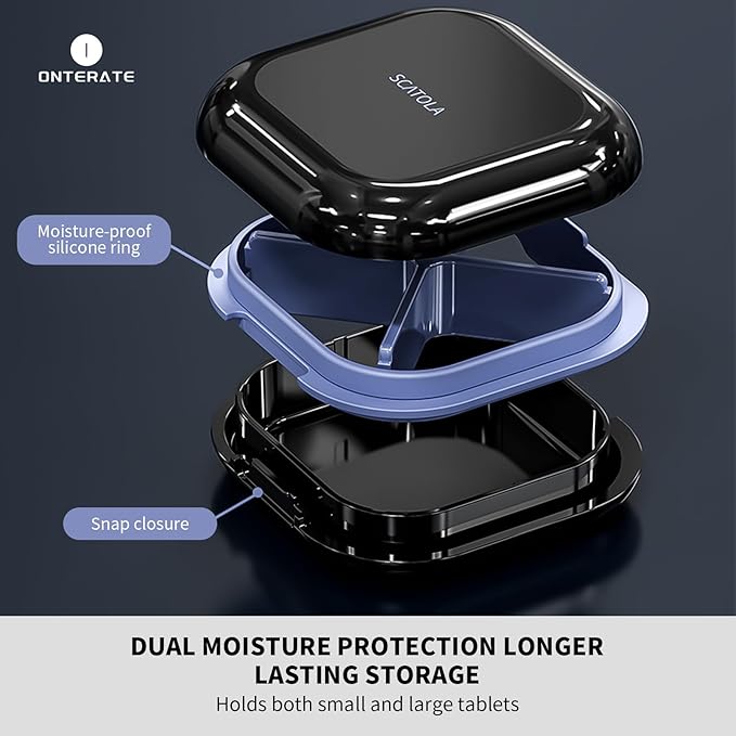 Small Pill Case, Travel Pill Organizer, Small Pill Box, Pill Container for Purse 4 Compartments, Daily Compact Travel Medicine Holder for Vitamins Medication (White Grey)