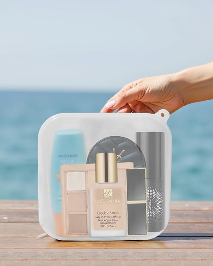 Small Clear Silicone Pouch, Mini Makeup Travel Bag Cute Make up Pouch for Purse Portable Cosmetic Case Clear Toiletry Bag for Women Coin Purse Compact Car Bag for Essentials (White)