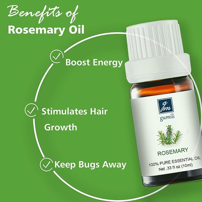 Rosemary Essential Oil - Pure Organic Rosemary Oil for Hair Growth, Skin, Massage, DIY Candles & Soap - 10mL