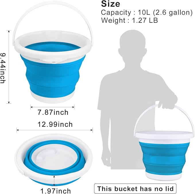 10L Collapsible Mop Bucket with Handle for Cleaning, Portable Car Wash Bucket Garden Cleaning Supplies, Ice Buckets for Parties Camping Fishing, Foldable Wash Basin Tub RV Accessories Household Use