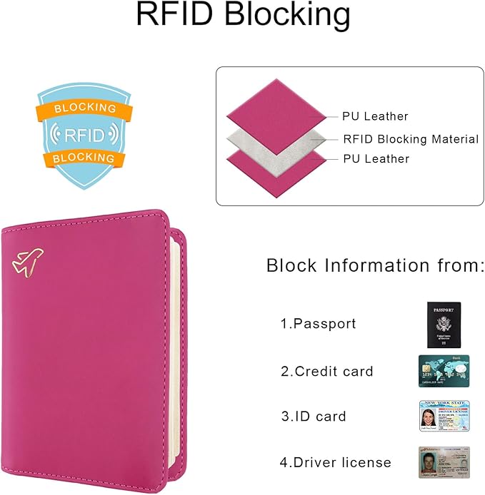 WALNEW Passport Holder for Travel, RFID Passport Cover Wallet for Women Men, PU Leather Passport Book Card Holder Case with Pen, Travelling Essentials for Flying