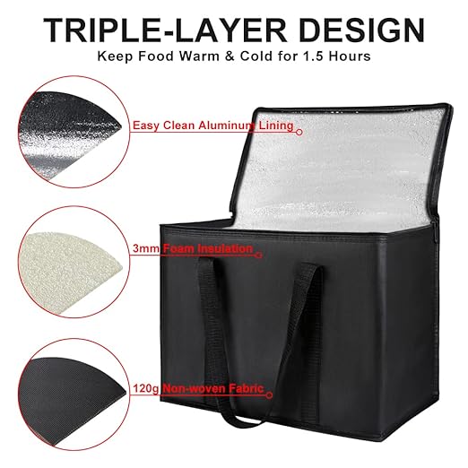 2Pk Insulated Reusable Grocery Bags with Top, X-Large Insulated Food Delivery Bag, Cooler Bag for Travel/Shopping/Groceries, Freezer/Frozen/Thermal Catering Bag for Cold and Hot Food