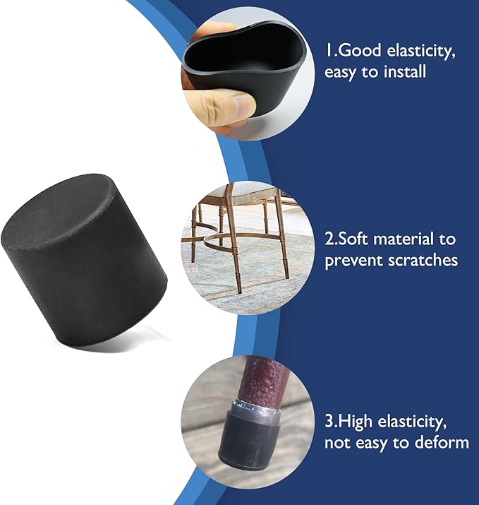 BOPOREAE 25 Pcs 3/8"(9 mm) Round Chair Leg Tips Caps, Silicone Rubber Furniture Leg Floor Protectors, Reduce Noise Folding Metal Chair Leg Cap Replacement for Bar Stool Leg Patio Indoor, White