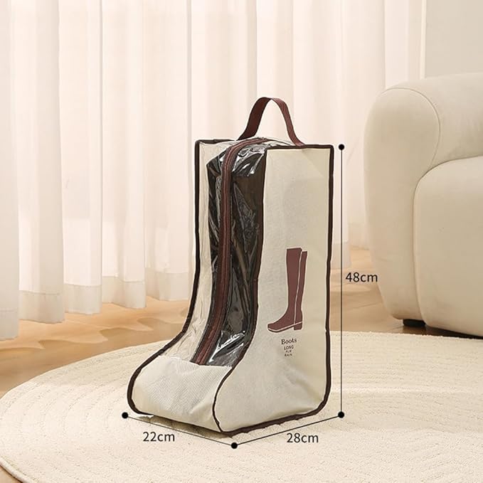 Travel Shoe Bags Tall/Short Boots Storage Bags Dust-proof Shoe Storage Organizer Shoe Pouch with Zipper for Travel and Daily (2 pack tall beige)