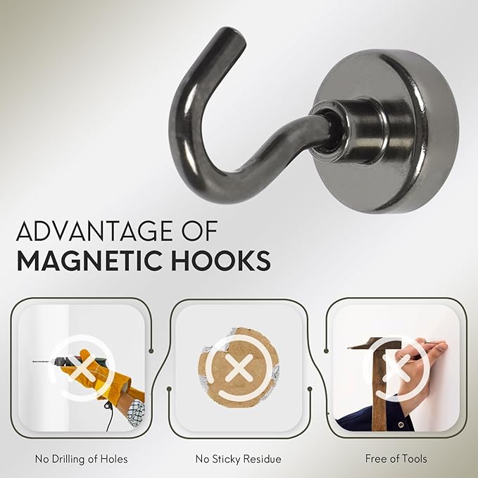 Neosmuk Magnetic Hooks, Heavy Duty 30lb+ Strong Magnet Hook for Cruise Cabins, Cruise Ship Essentials for Hanging, Metal Wall Refrigerator Hangers (Gunmetal, 15 Pack)