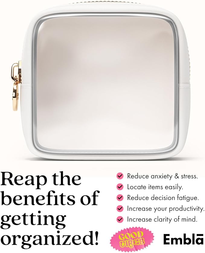 Clear Makeup Bag Zipper Pouch, Transparent Cosmetic Case Organizer, TSA Approved Travel Toiletry Case, Travel Accessories Essentials Makeup Tote for Women, Mini Cute Make up Bag for Purse - White