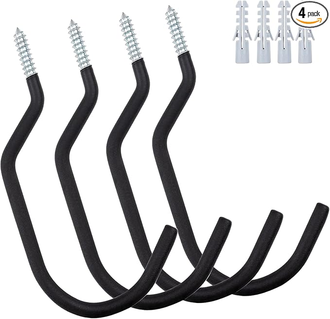 KURUI 9 in Mountain Bike Hooks for Garage Ceiling, Heavy Duty Bicycle Hangers for Hanging, Large Screw Hooks for Garage Ceiling Wall, No Drill Ceiling Hooks for Hanging Outdoor String Lights Plants