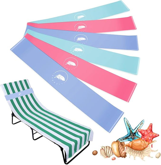 Towel Bands (6 Pack) - Stretch Beach Towel Clips for Beach Cruise Pool Chairs, Lounge Towel Holder Elastic, Cruise Ship Essentials (Blue & Cyan & Pink)
