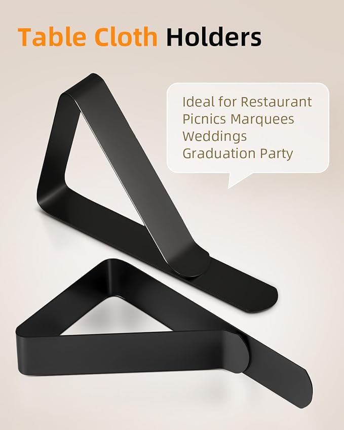 Tablecloth Clips for 2.5'' Thick Tables - 12 Pack Heavy Duty Picnic Table Clips, Stainless Steel Table Cloth Cover Clamps, Black