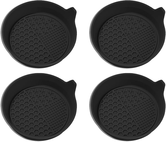 4PCS Car Cup Holder Coaster, Silicone Non-Slip Vehicle Insert Water Bottle Mat, Universal Insulation Drink Cup Pad Decor for SUV/Sedan/Truck, Automotive Interior Accessories (Black)