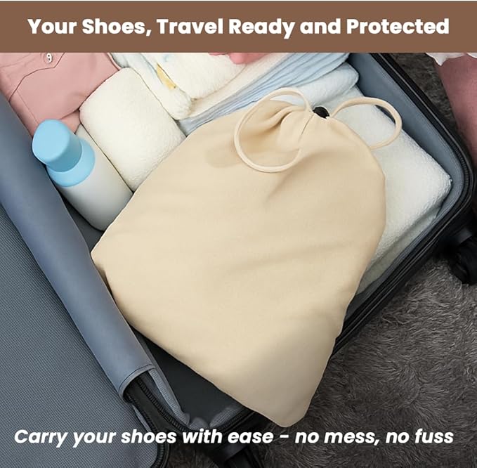 LFH Cotton Shoe Storage Bags with Drawstring, Dustproof Breathable Reusable Organizer, Perfect For Travel, Dorm, Hotel, College, Gym, Easy to Carry, 8"x17" (Pack of 2) - Natural Thanksgiving