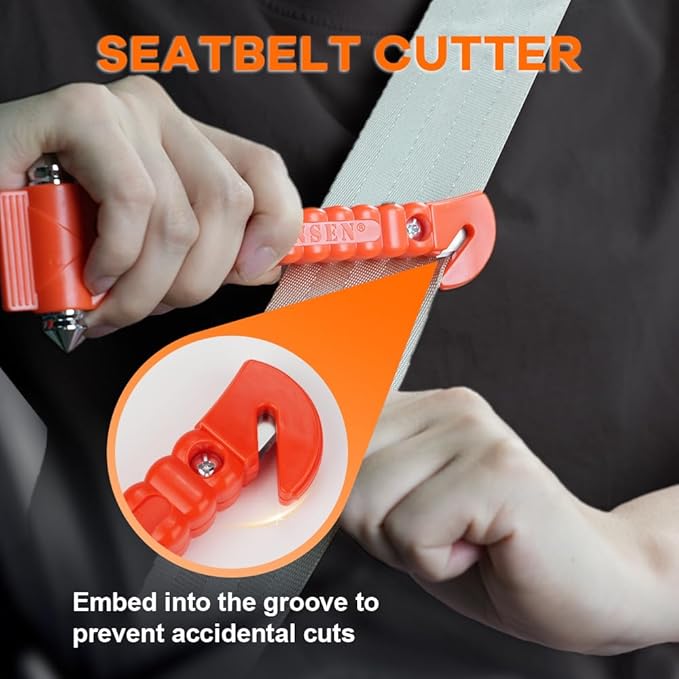 SINSEN Car Safety Hammer Set of 3 Emergency Escape Tools Auto Car Window Glass Hammer Breaker and Seat Belt Cutter 2-in-1 for Family Rescue & Auto Emergency Escape (3 PCS)