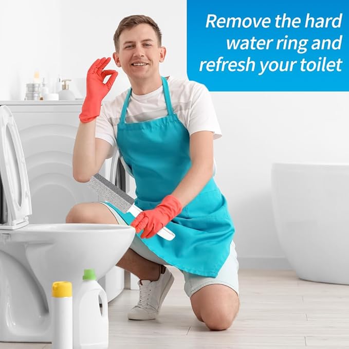 4TH Pumice Stone Toilet Bowl Cleaning Stick with Extra Large Handle,Cleans Away Limescale Stain,Hard Water Rings, Calcium,Iron and Rust. Remover for Tile/Bath/Kitchen - 2 Pack