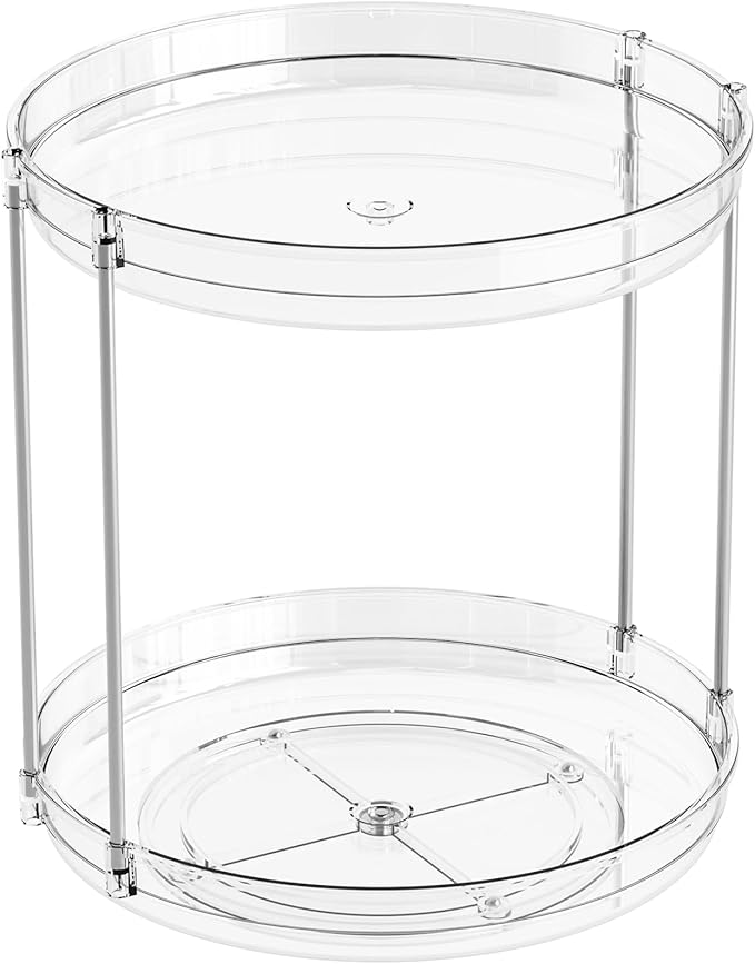 Yieach Clear 360 Rotating Bathroom Counter Organizer,2 Tier Spinning Perfume Organizer and Makeup Tower for Lotion,Hair,Face Skincare Beauty Products,Tiered Lazy Susan and Makeup Organizers for Vanity