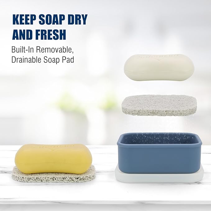Compact Leakproof Silicone Travel Soap Case, Portable Soap Container with Drainage Layer - 2026 Travel Essentials for Camping, Gym & Shower (Blue)