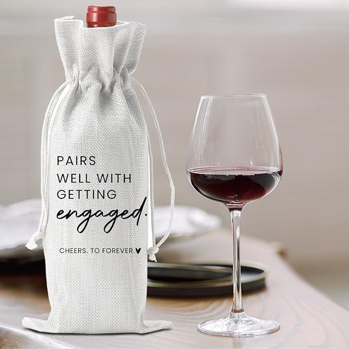Engaged Engagement Gifts for Couples Her Engagement Party Decorations Bridal Shower Decorations Wine Bag Cheers To Forever Wine Accessory Sets - White