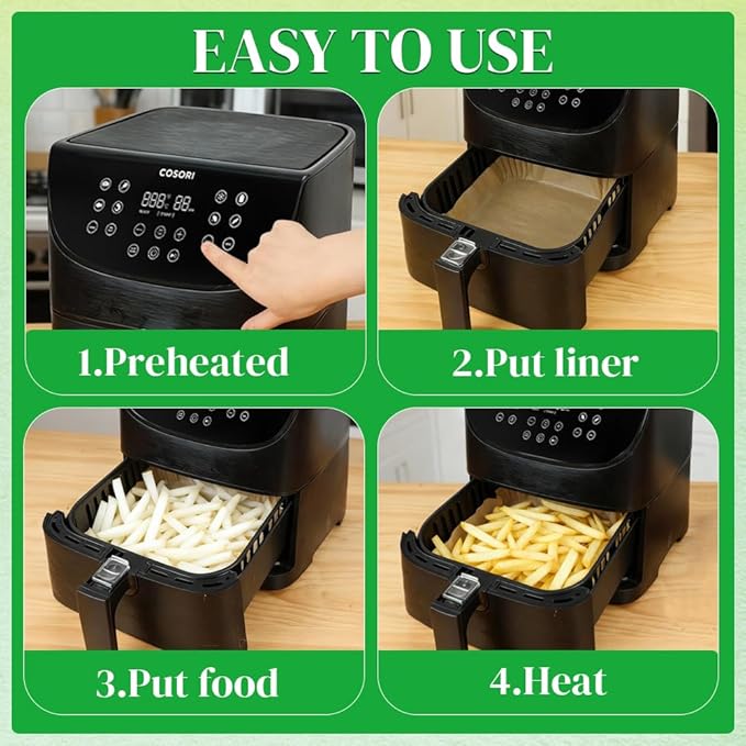 BYKITCHEN 300PCS Disposable Air Fryer Paper Liners for Ninja AF141 5 QT Pro AF181 6.5QT, Cosori Chefman 6 QT &Other 5 to 8Qt Airfryer, 8in Square Air Fryer Parchment Paper, Airfryer Basket Accessories