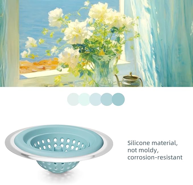 2 PCS Kitchen Stainless Silicone Sink Strainer, 4.5 inch Diameter… (Baby Blue)