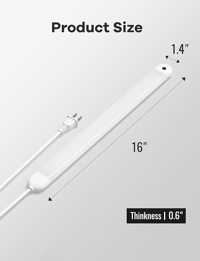 2 Pack Hand Wave Under Cabinet Lights, 16 Inch Plug in Dimmable Kitchen Counter Light Brightness Adjustable Over Sink Lighting, Super Bright LED Lights Motion Sensor Above Stove Lites Under Shelf Lamp