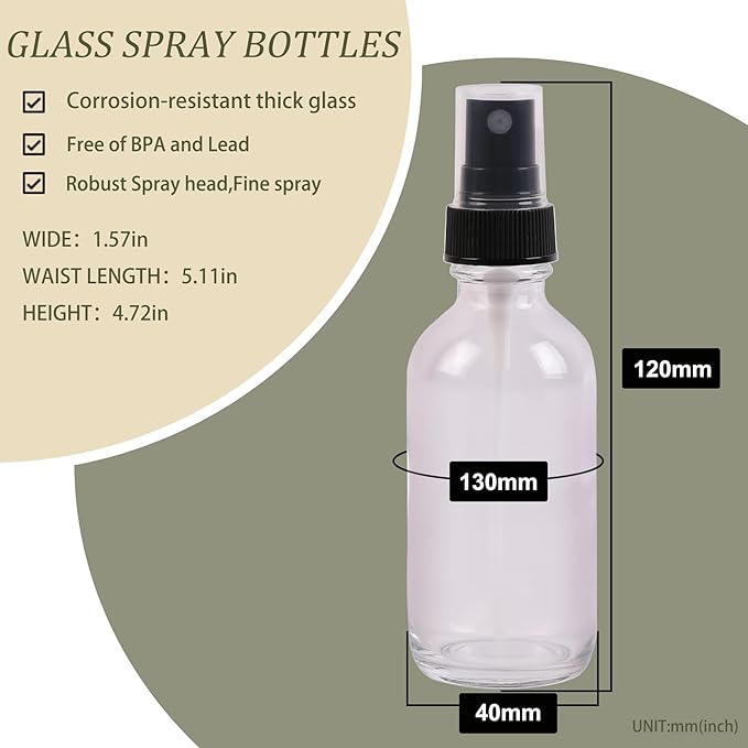 Clear Glass Small Spray Bottles 2 oz 48 Packs,Fine Mist Sprayer Pretty Finish,Refillable Containers mini spray bottles for Cleaning Solutions and Skin Care (Clear 48Pack)