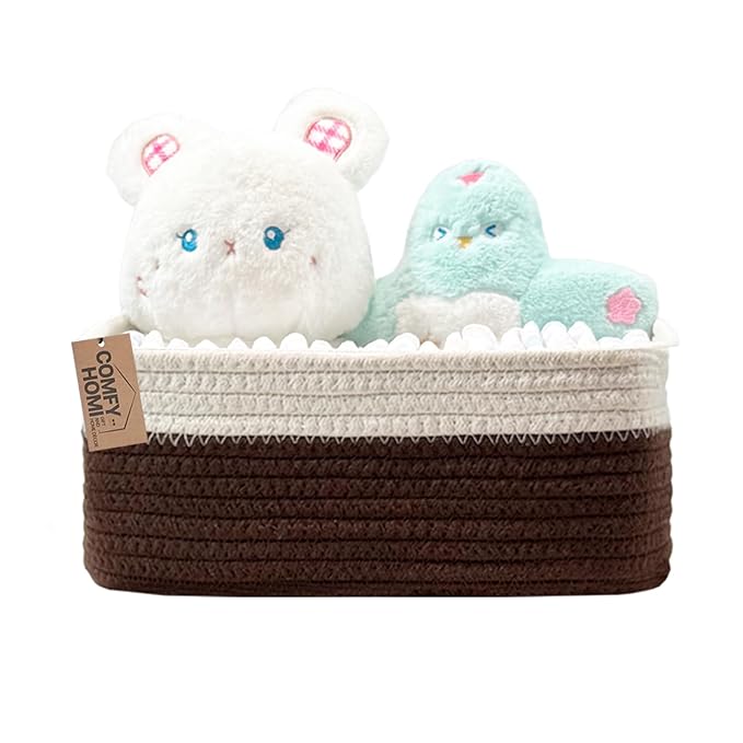 COMFY-HOMI 11.5"x7.5"x4.7" Storage Baskets for Organizing | Cotton Rope Woven Basket | Toy Storage Bin Box | Basket for Shelves, Closet Organizer Bin, Decorative Closet Shelf, 1 Pack,dark brown/white